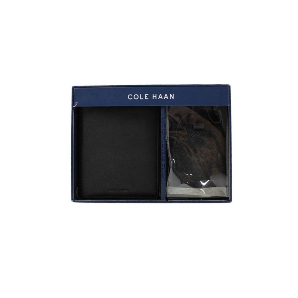 Cole Haan Mens Leather Bifold Wallet with Luggage Tag Black